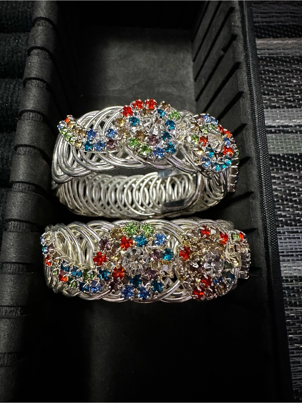 Silver Multicolor Crystal Cuff Bracelet - Women Jewelry